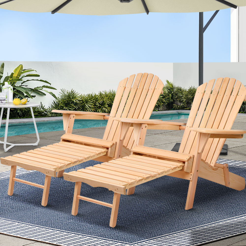 FF-BEACH-CHOTTO-NTL-2X-202502281624-00 Gardeon 2PC Adirondack Outdoor Chairs Wooden Sun Lounge Patio Furniture Garden Natural - Image 1