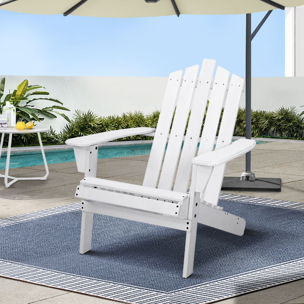 FF-BEACH-UF-CH-WH-202502281624-00 Gardeon Adirondack Outdoor Chairs Wooden Beach Chair Patio Furniture Garden White - Image 1
