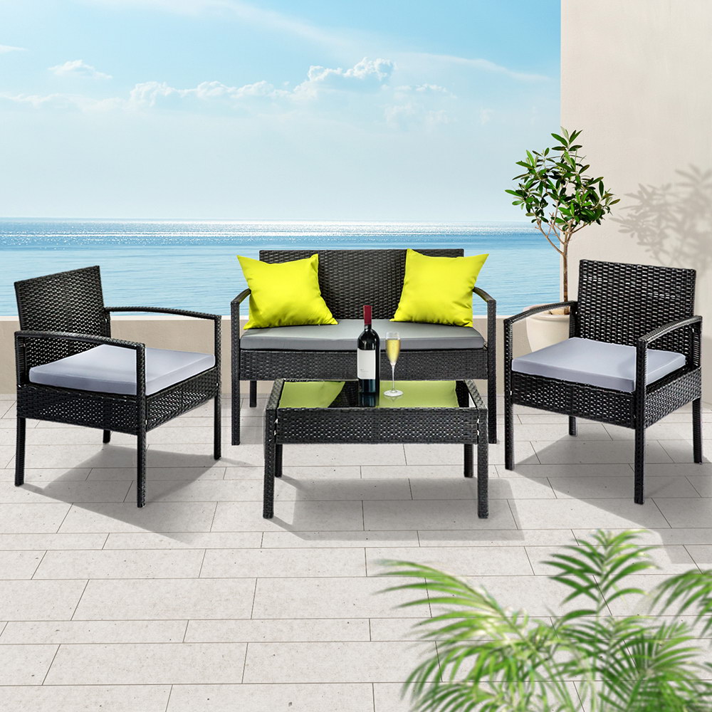 FF-SAIPAN-BK-5445-07 Gardeon Outdoor Sofa Set Wicker Lounge Setting Table and Chairs Patio Furniture - Image 1