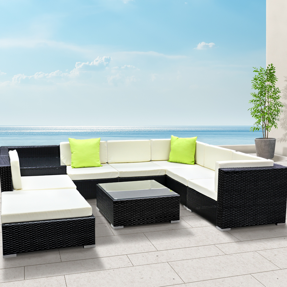 FF-SOFA-BK-9PC-ABCD-N-202502281536-00 Gardeon 9-Piece Outdoor Sofa Set Wicker Couch Lounge Setting 7 Seater - Image 1