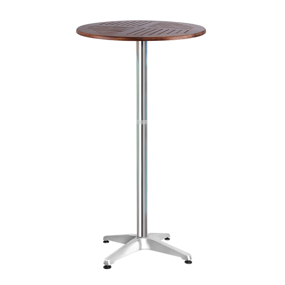 FF-TABLE-WOOD60-70110-00 Gardeon Outdoor Bar Table Wooden Cafe Table Aluminium Pole Round - Image 1