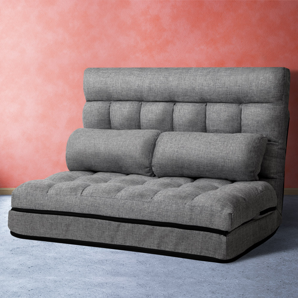 FLOOR-SBL-170LIN-GY-202502281252-00 Artiss Lounge Sofa Bed 2-seater Grey Fabric - Image 1