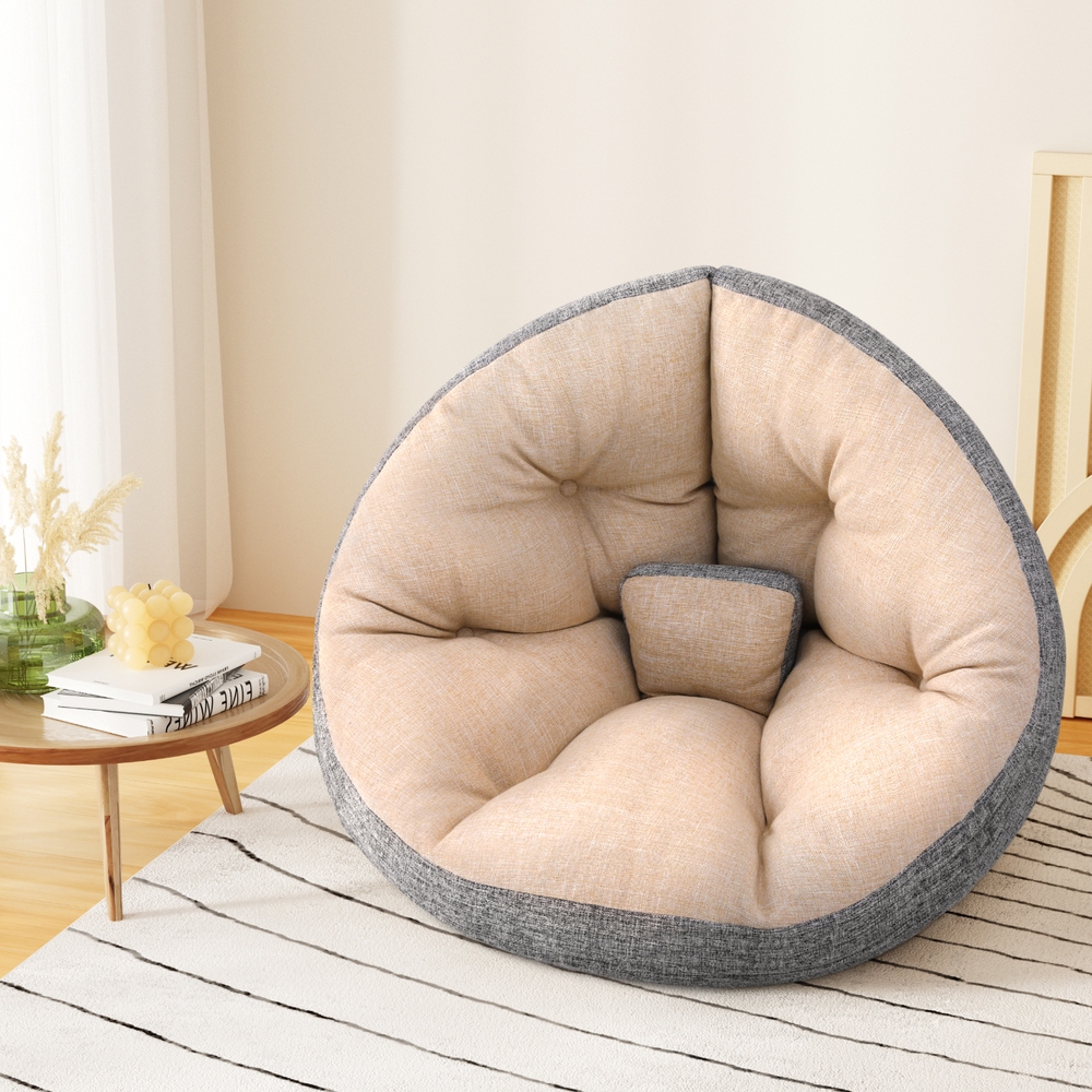 FLOOR-SBL-180LIN-GYBG-191851-04 Artiss Floor Lounge Sofa Bed Chair Foldable Washable Beige - Image 1