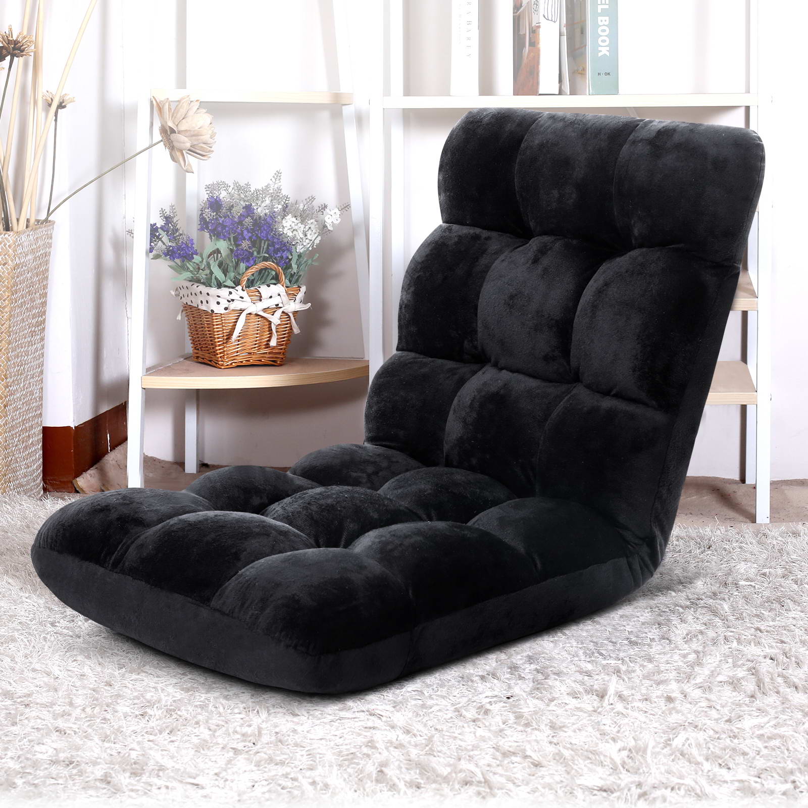 FLOOR-SBL-M193-S-BK-202502281254-00 Artiss Lounge Sofa Bed Flannel Fabric Black - Image 1