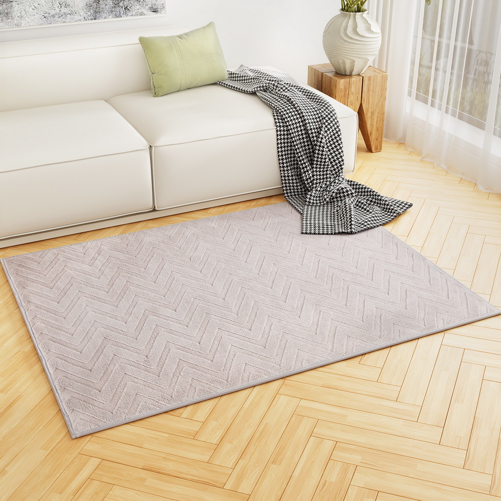FLR-JAC01-120X160-WH-145642-04 Artiss Rug 120x160cm Area Rug Washable Mat Large Carpet Microfiber Ripple - Image 1