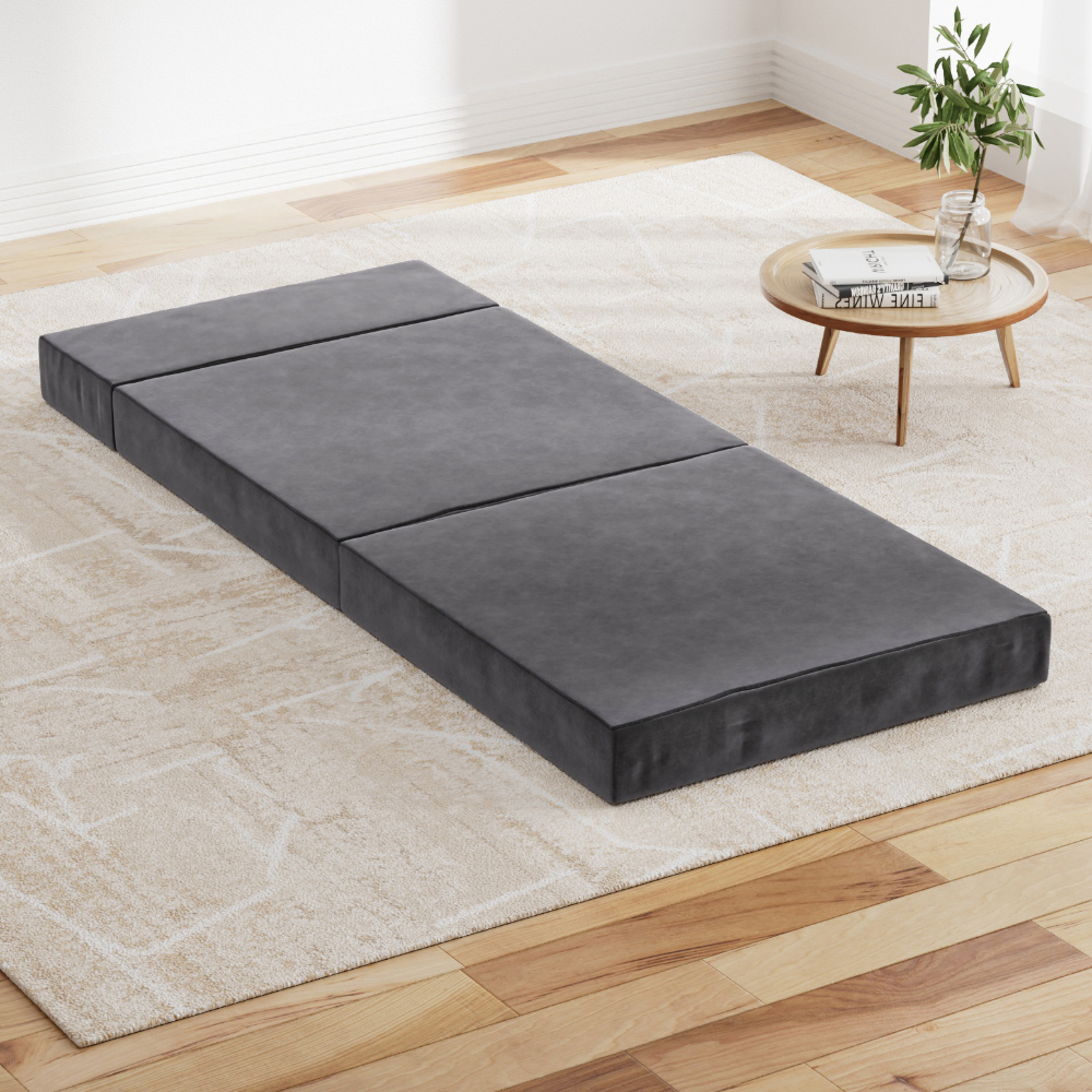 FOAM-MFM-CU01-VEL-GY-15261-07 Giselle Bedding Foldable Mattress Folding Foam Bed Mat Single Grey - Image 1