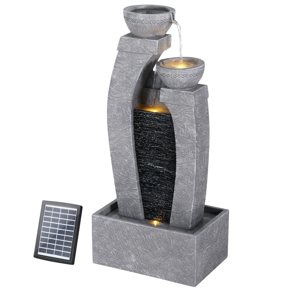 FOUNT-B-MUSHROOM-2LVL-GR-202505131402-00 Gardeon Solar Fountain Water Feature Outdoor Fountain Indoor 3-Tier Cascading Grey - Image 1