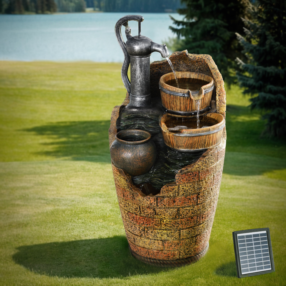 FOUNT-B-PUMP-3LVL-80-BR-190113-05 Gardeon Solar Fountain Water Feature Outdoor Cascading Hand Pump Design 80CM - Image 1