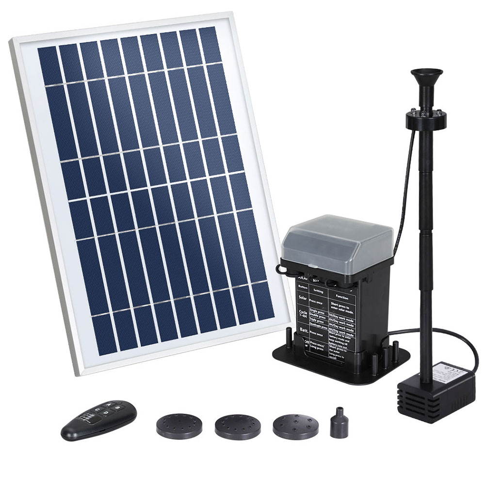 FOUNT-POND-B-DX90-139350-00 Gardeon Solar Pond Pump Submersible Fountain with Battery Kit LED Lights 5.2FT - Image 1