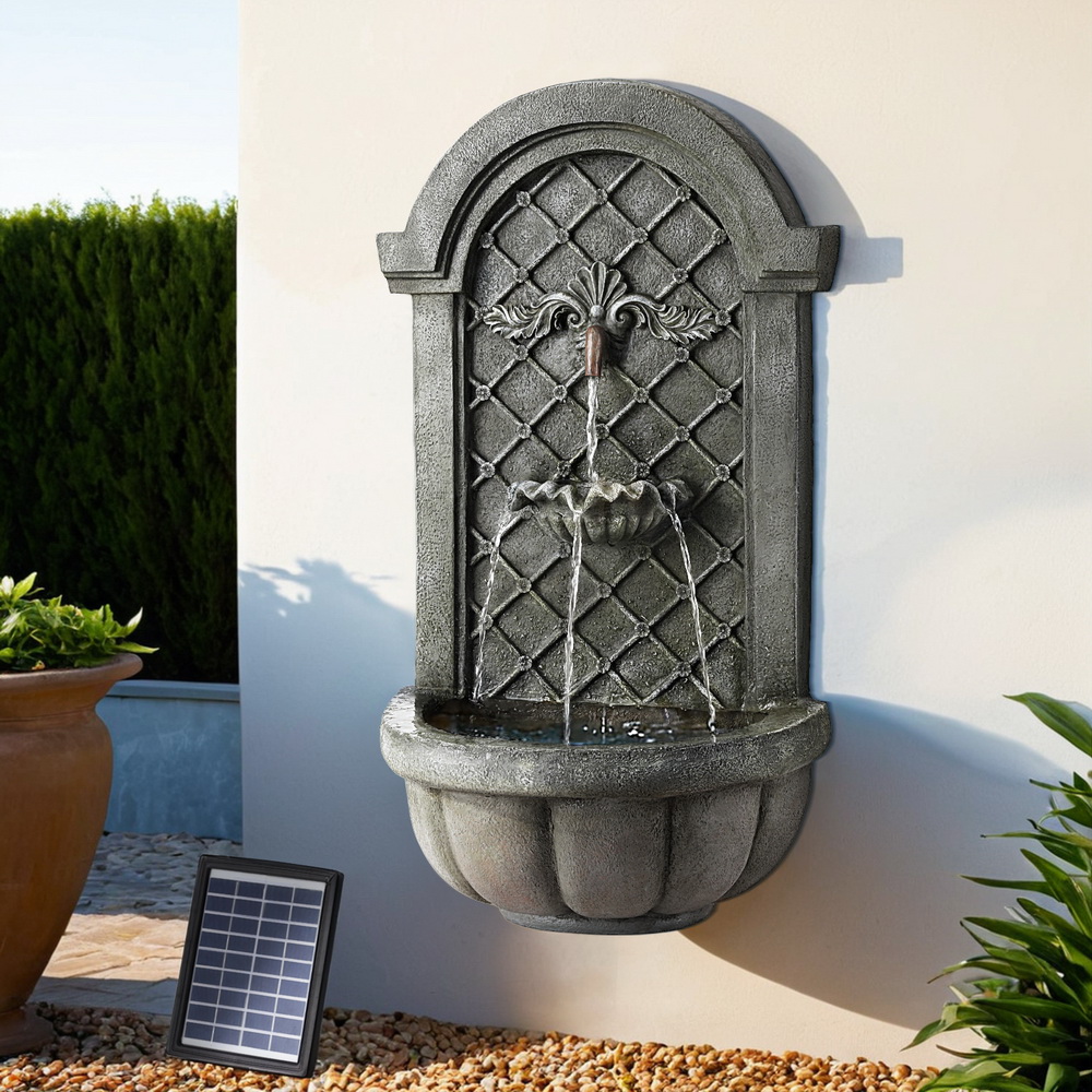 FOUNT-WALL-80-DG-185550-06 Gardeon Solar Fountain Water Feature Wall Mount Garden Fountains 80CM Grey - Image 1
