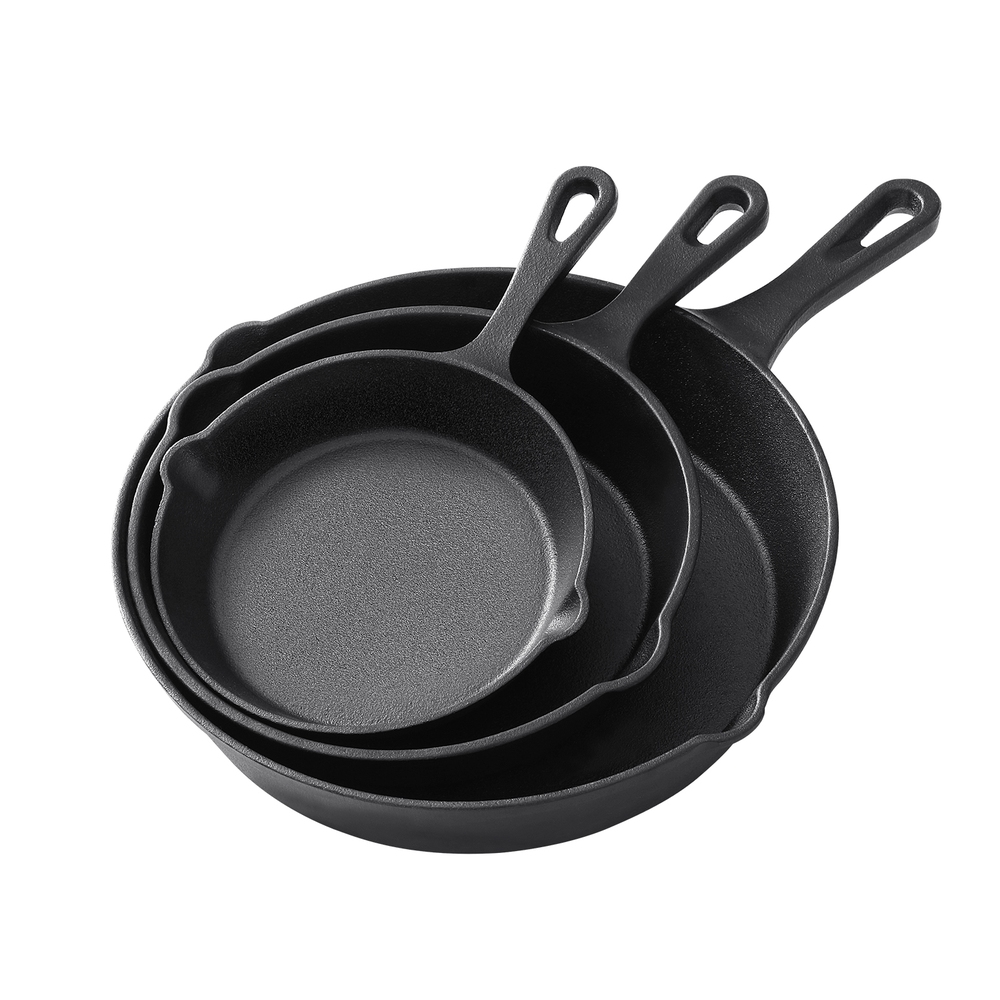 FP-3SET-BK-167875-00 5-star chef Non Stick Frying Pan Cast Iron 3PCS - Image 1