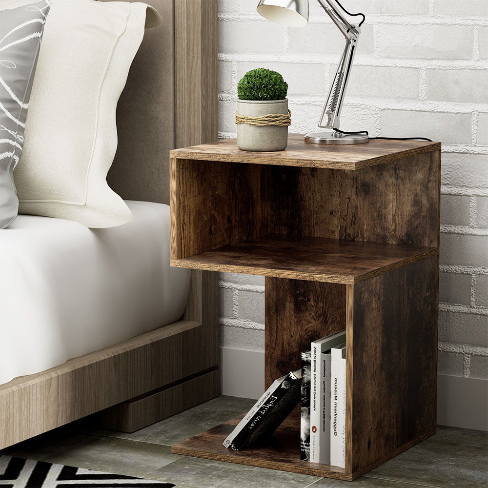 FUR-S-BS-01-WD-96556-04 Artiss Bedside Table Shelves Side End Table Storage Nightstand Rust Oak UMENI - Image 1
