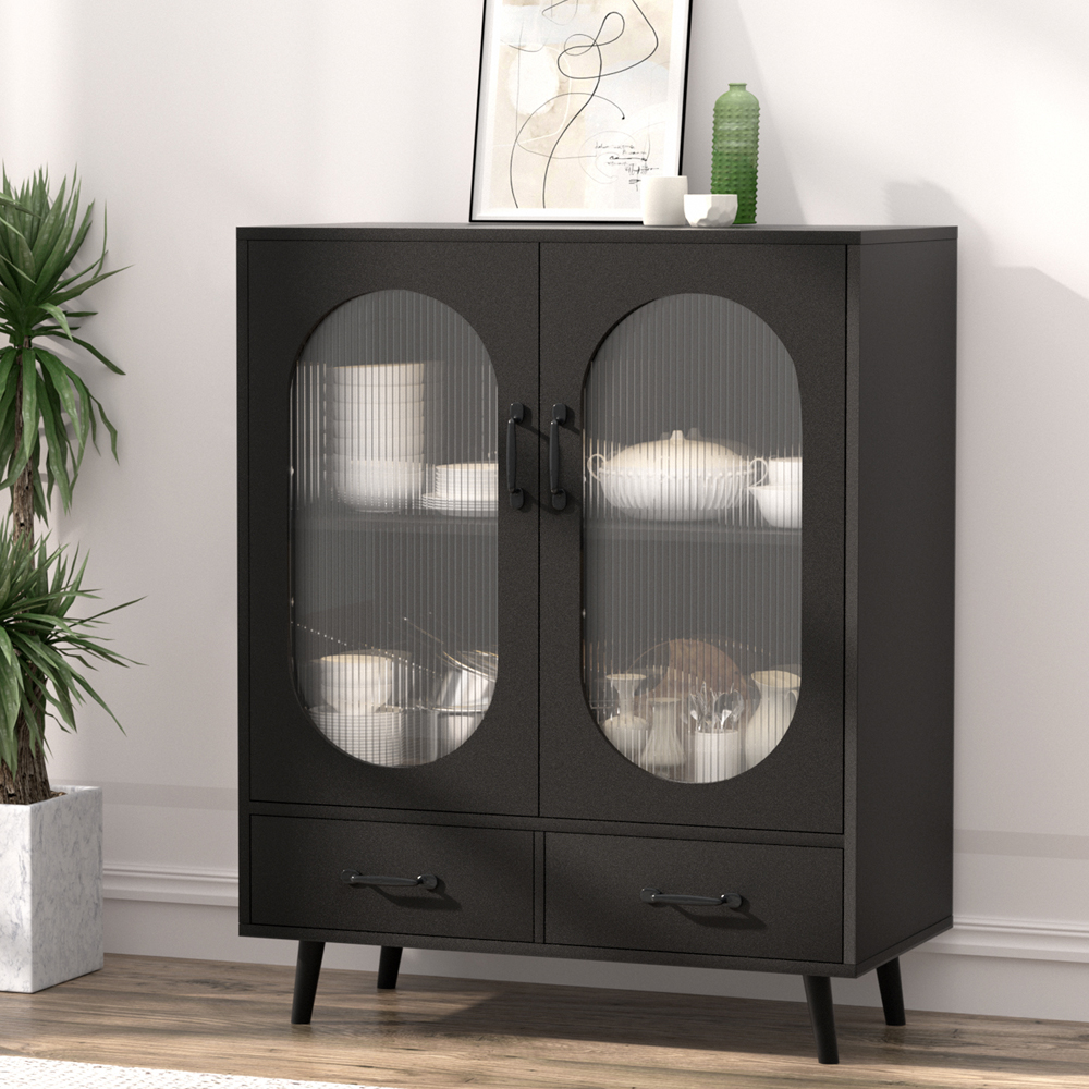 FUR-S-SID-01-BK-AB-174908-04 Artiss Buffet Sideboard Double Doors - Black - Image 1