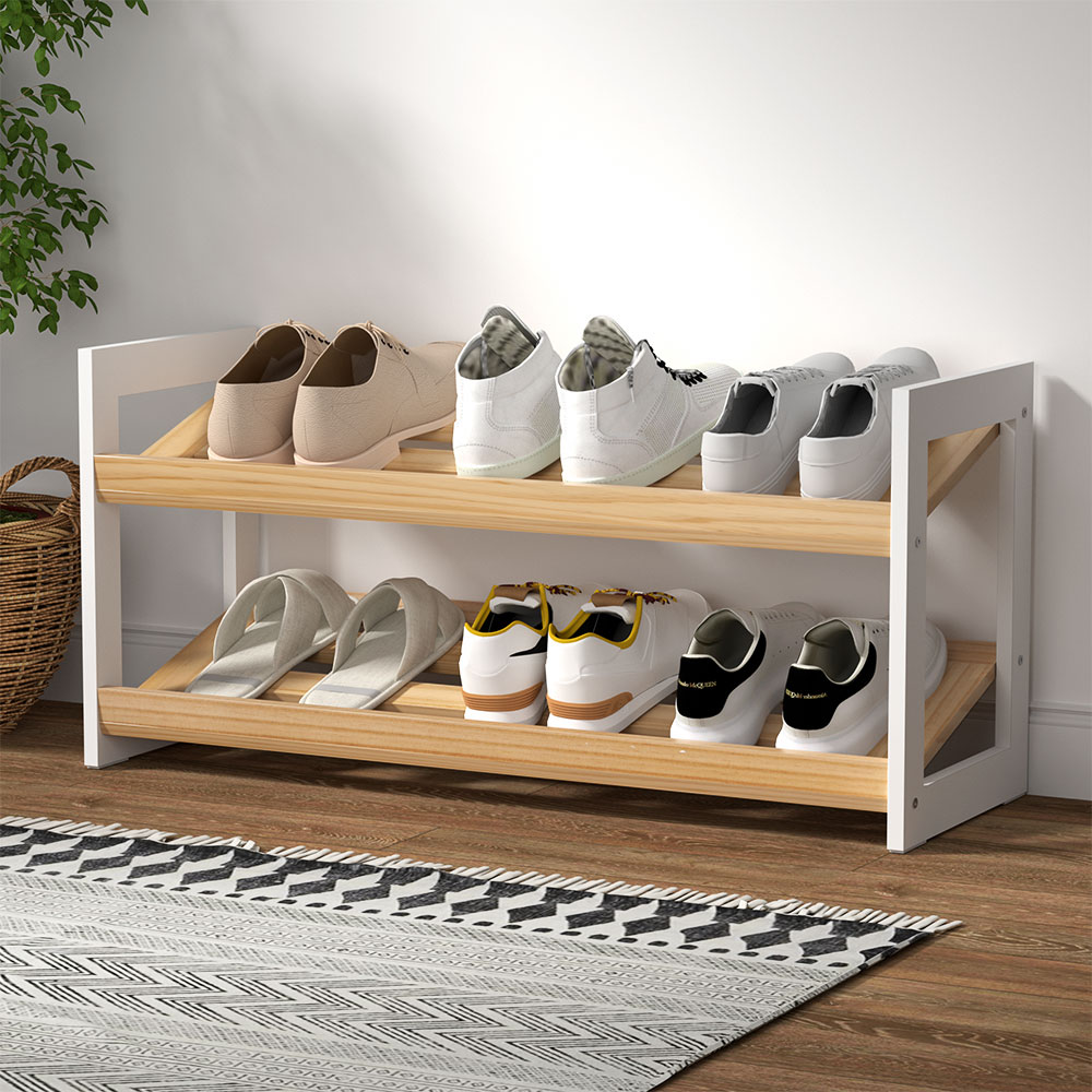 FUR-S-SR02-WDWH-202502281338-00 Artiss Shoe Rack 2 Tier 6 Pairs White Kara - Image 1
