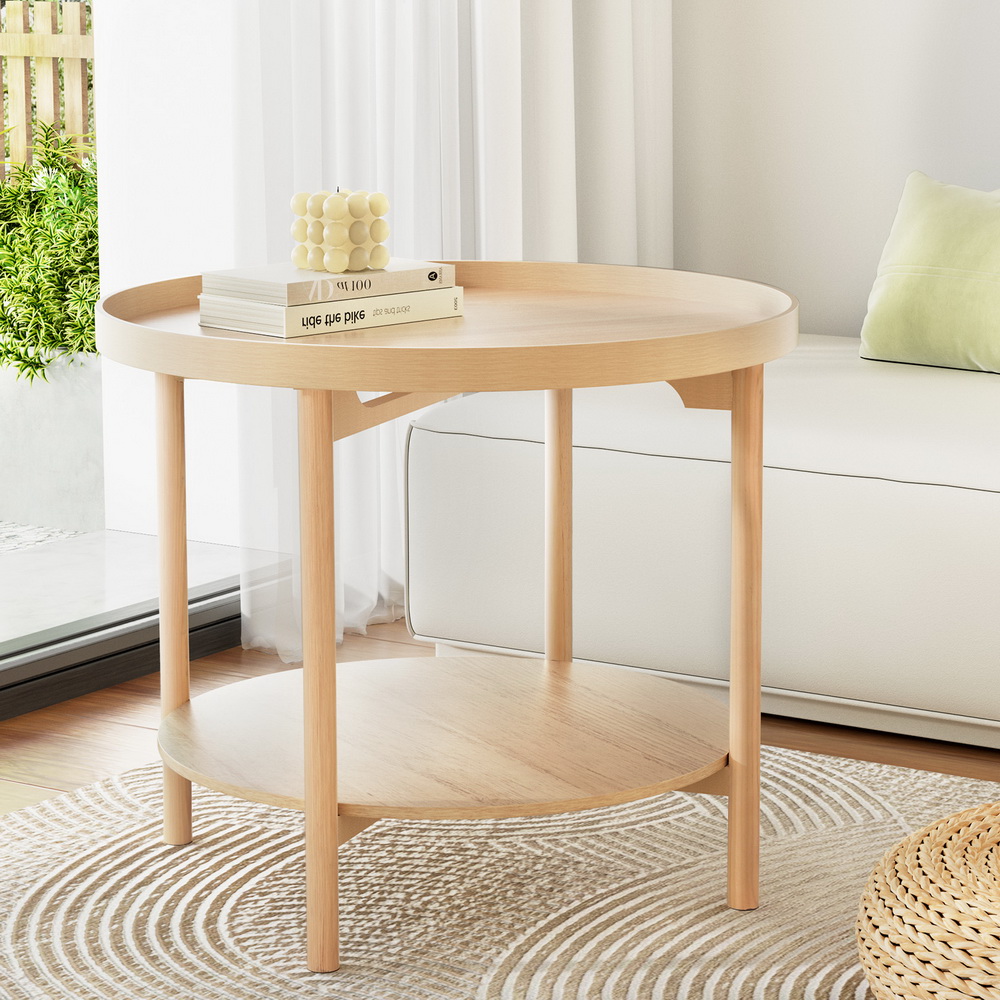 FUR-U-COF-04-WD-167837-04 Artiss Coffee Table Side Table Round 70CM - Image 1