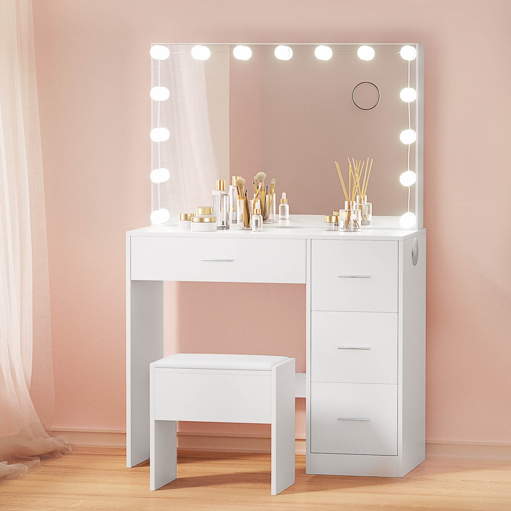 FUR-W-DRESS08-LED-WH-AB-173837-06 Artiss Dressing Table Set Stool 15 Led Bulbs White Darcy - Image 1