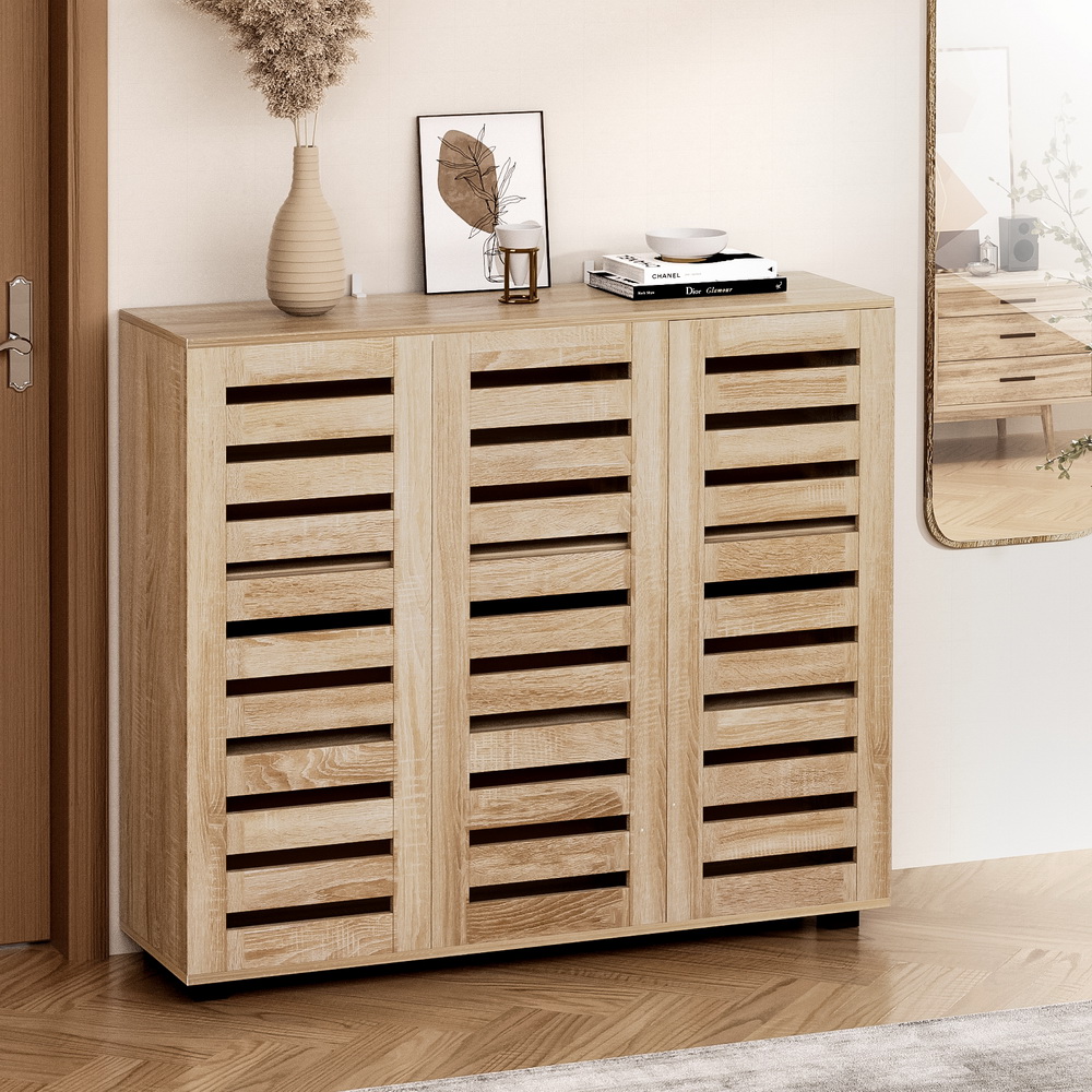 FUR-W-SHOE-LVD01-WD-AB-149203-06 Artiss Shoe Rack Cabinet 30 Pairs Adjustable Shelf - Image 1