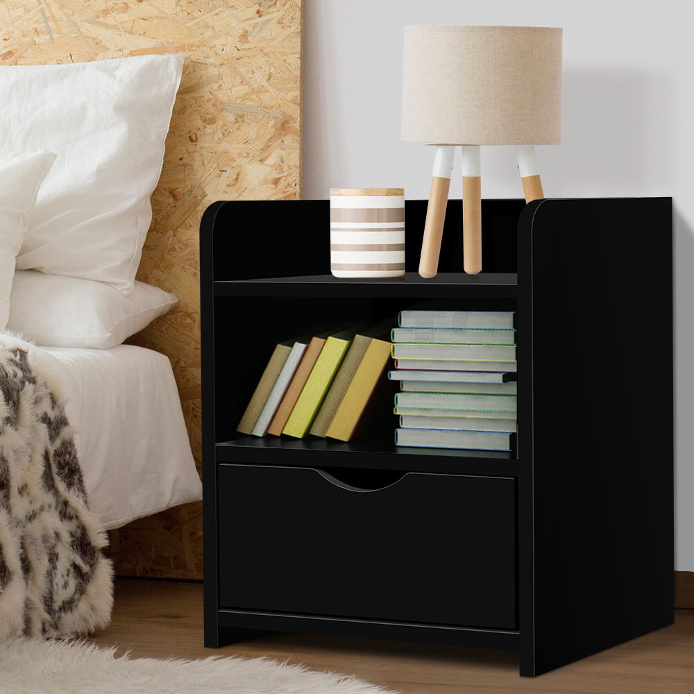 FURNI-C-BS-TOGO-BK-202502281228-00 Artiss Bedside Table 1 Drawer with Shelf - FARA Black - Image 1