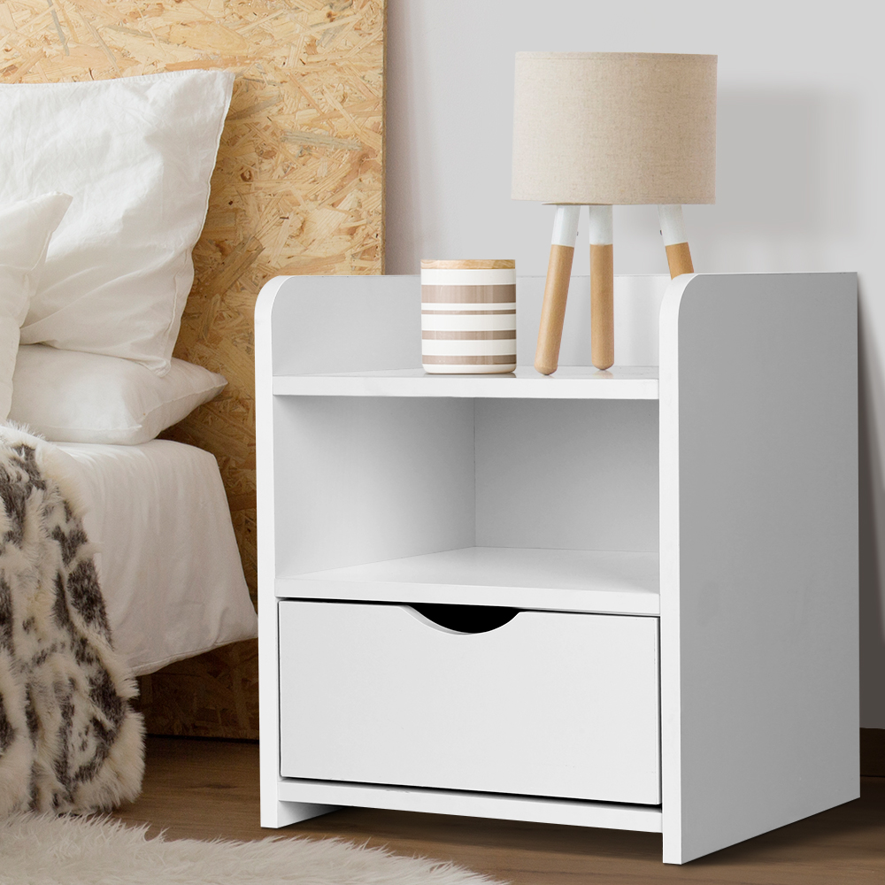 FURNI-C-BS-TOGO-WH-202502281228-00 Artiss Bedside Table 1 Drawer with Shelf - FARA White - Image 1