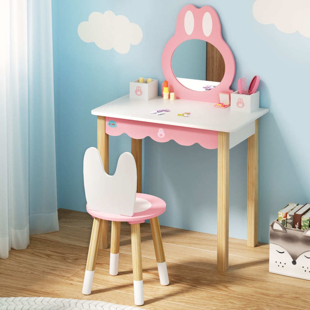 FURNI-C-RABBIT-PK-202504041348-06 1 Set of Keezi Kids Dressing Table Wooden Bunny Pink - Image 1