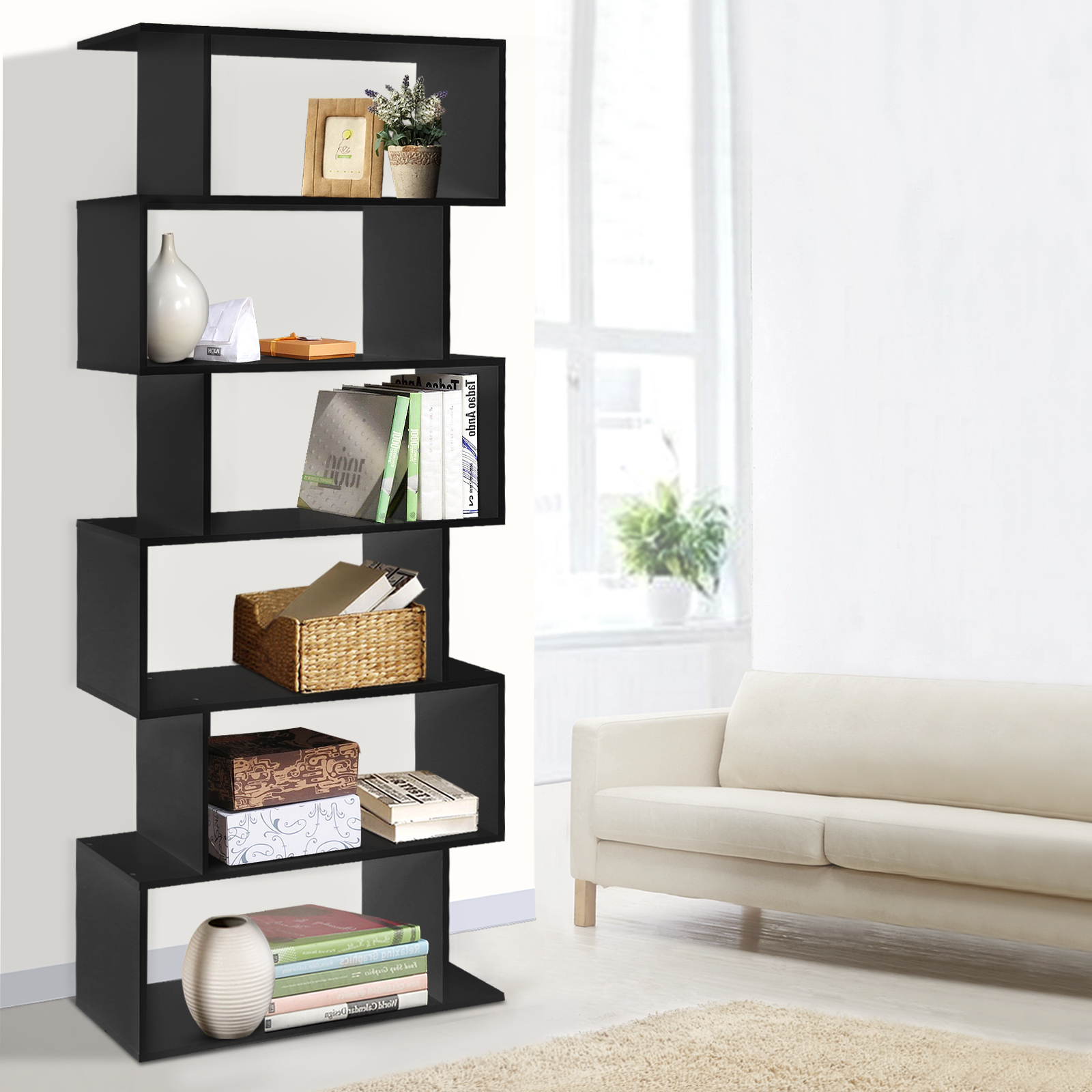 FURNI-DIS-6T-BK-8294-08 Artiss Bookshelf 6 Tiers - RIVA Black - Image 1