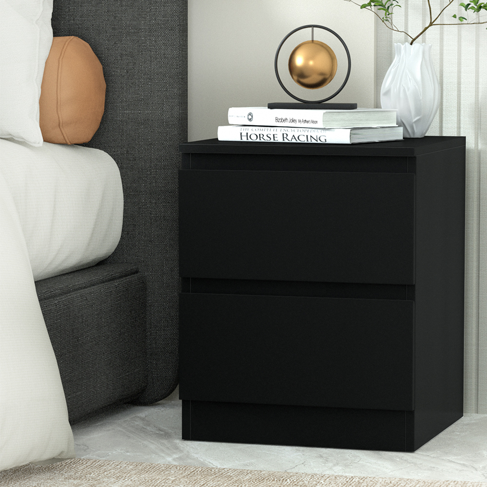 FURNI-E-PURE-BK-202502281230-00 Artiss Bedside Table 2 Drawers - PEPE Black - Image 1