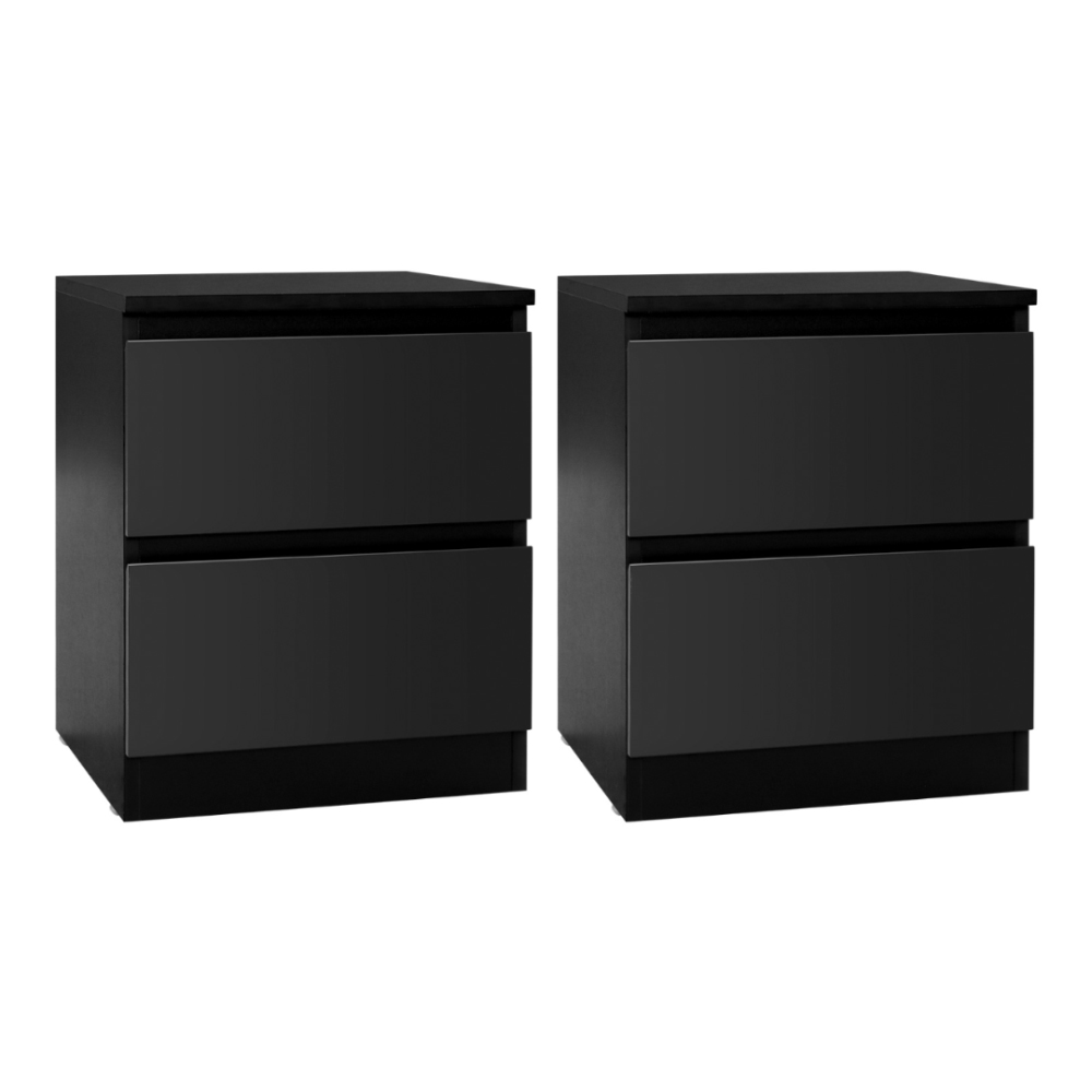 FURNI-E-PURE-BKX2-202505231801-00 Artiss 2x Bedside Table 2 Drawers - PEPE Black - Image 1