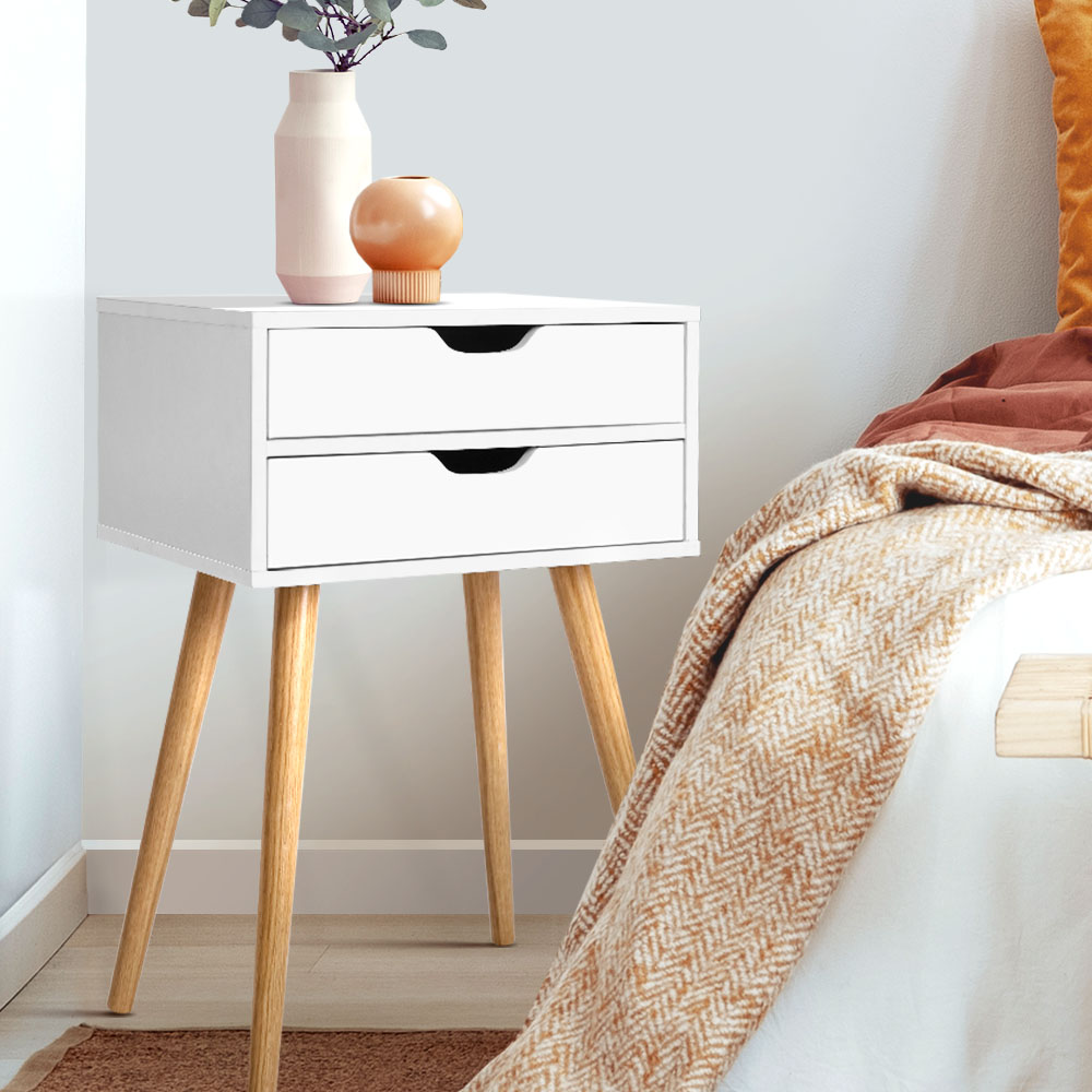 FURNI-E-SCAN-BS02-WH-202502281230-00 Artiss Bedside Table 2 Drawers - BODIE White - Image 1