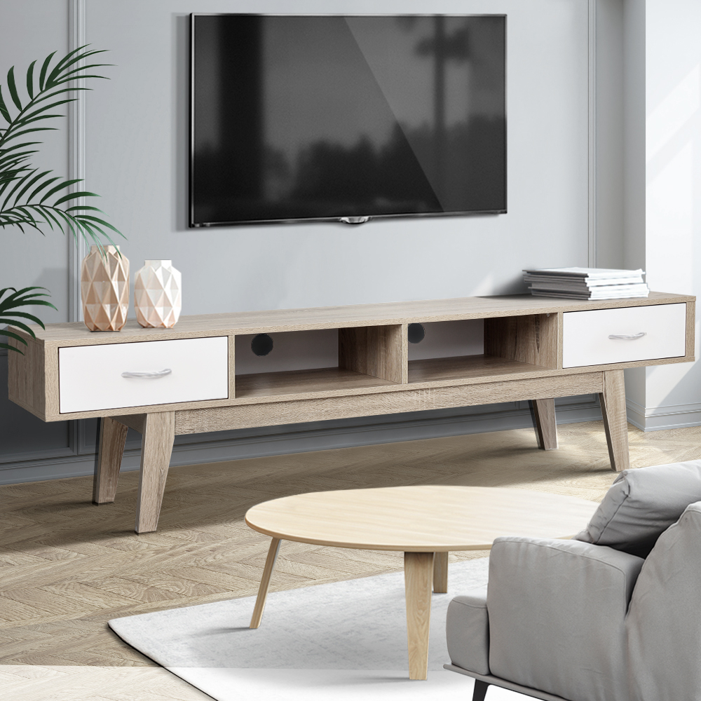 FURNI-G-TONI-TV180-AB-21638-08 Artiss TV Cabinet Entertainment Unit 180cm Oak White Gary - Image 1