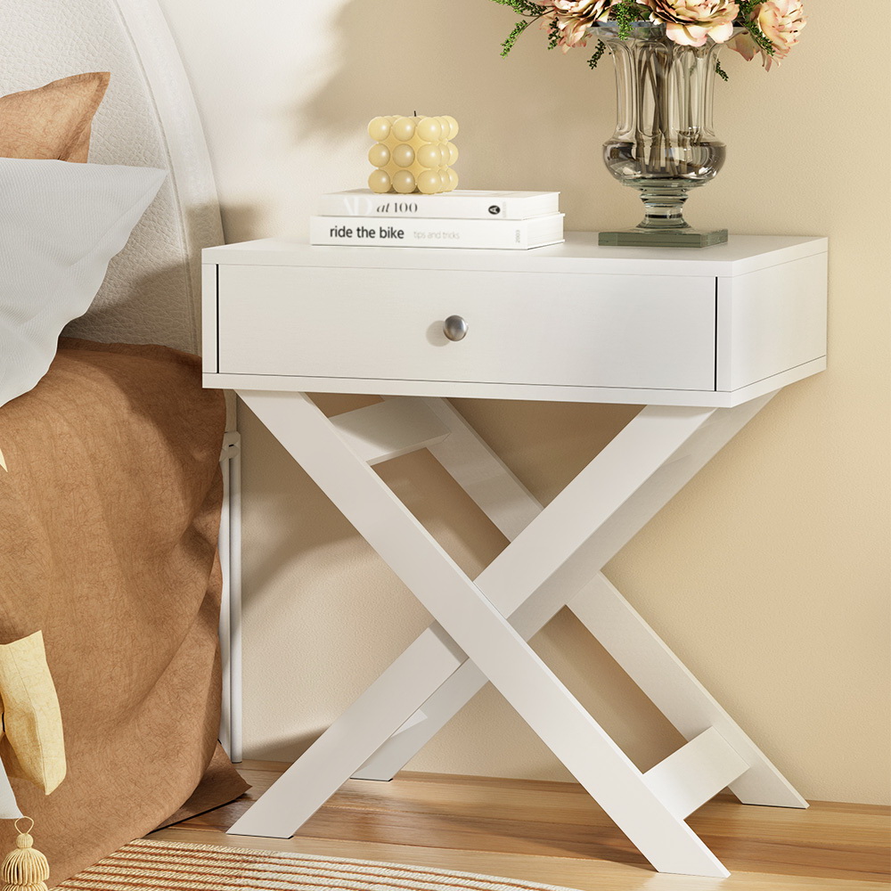 FURNI-L-BS-1D-WH-98160-06 Artiss Bedside Table Drawers Side Table Storage Cabinet Nightstand White QARA - Image 1