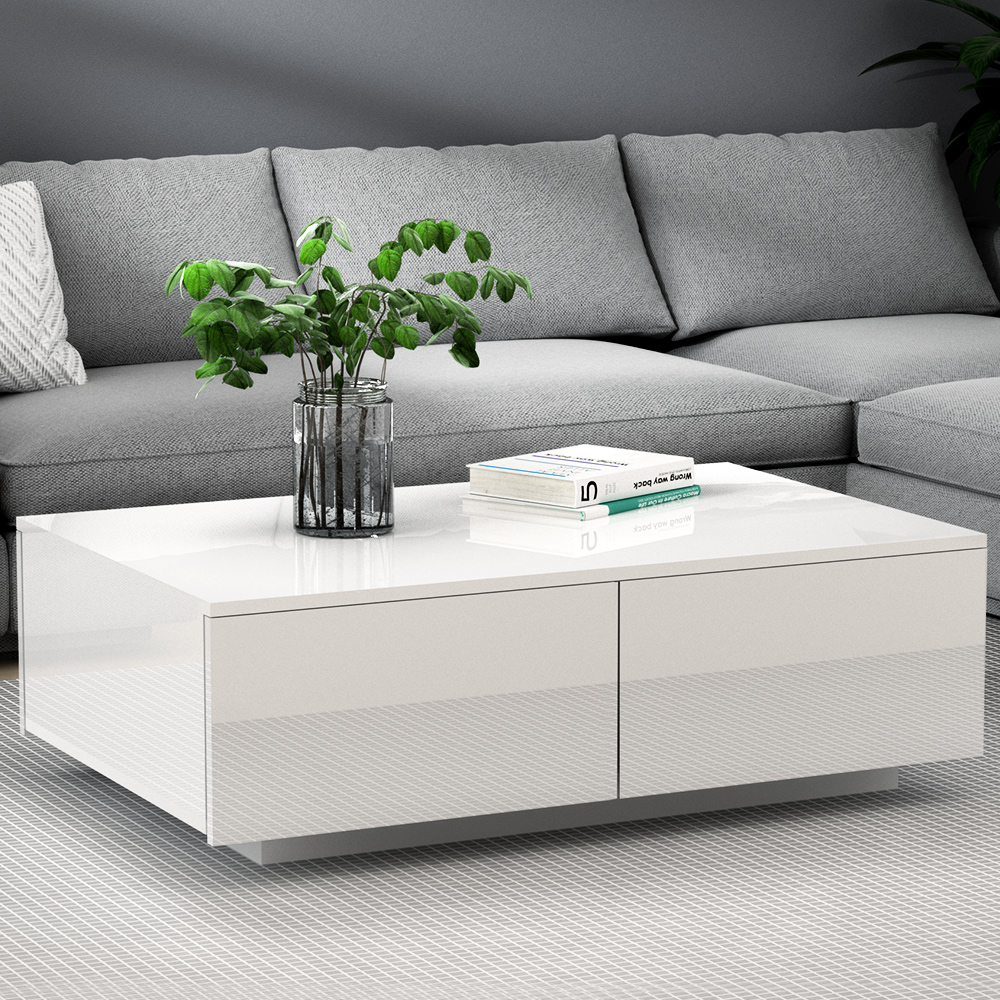 FURNI-L-COF01-WH-AB-202502281346-00 Artiss Coffee Table 4 Drawers White Trevi - Image 1