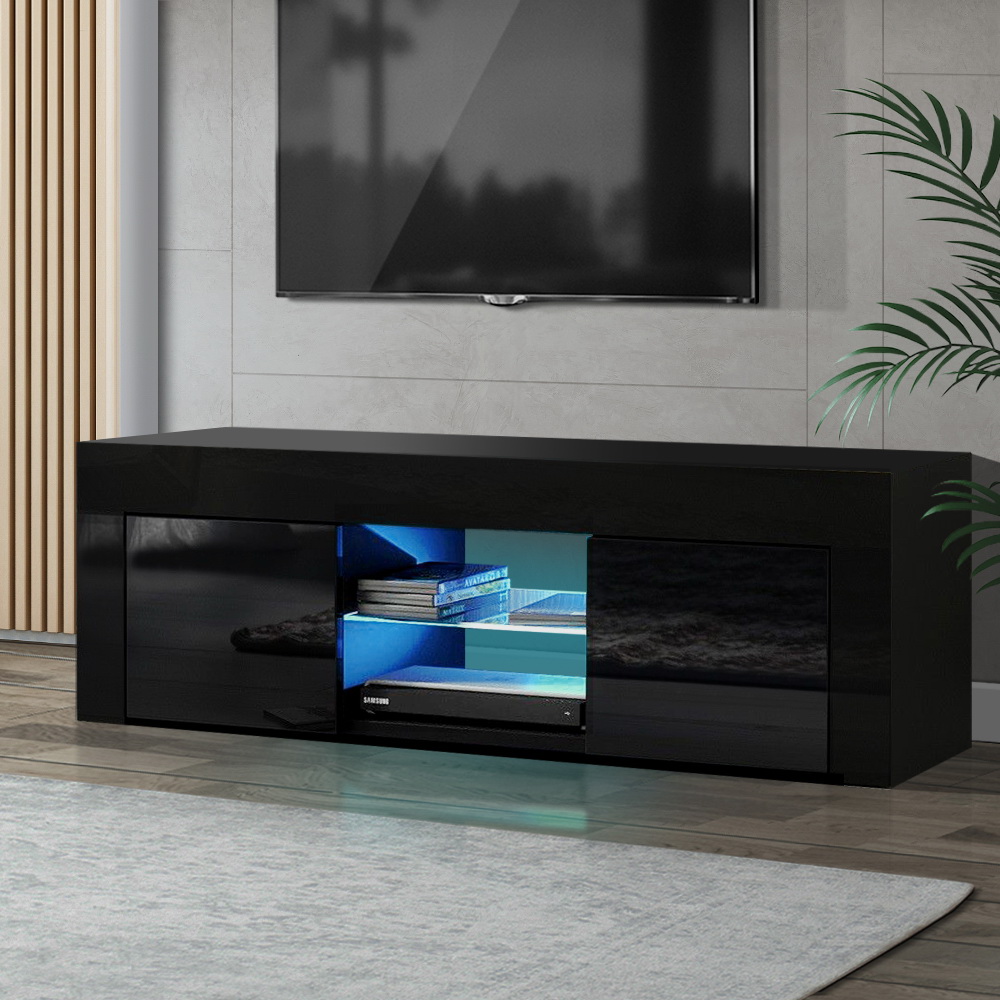 FURNI-L-LED-TV01-BK-18203-07 Artiss Entertainment Unit TV Cabinet LED 130cm Black Angus - Image 1