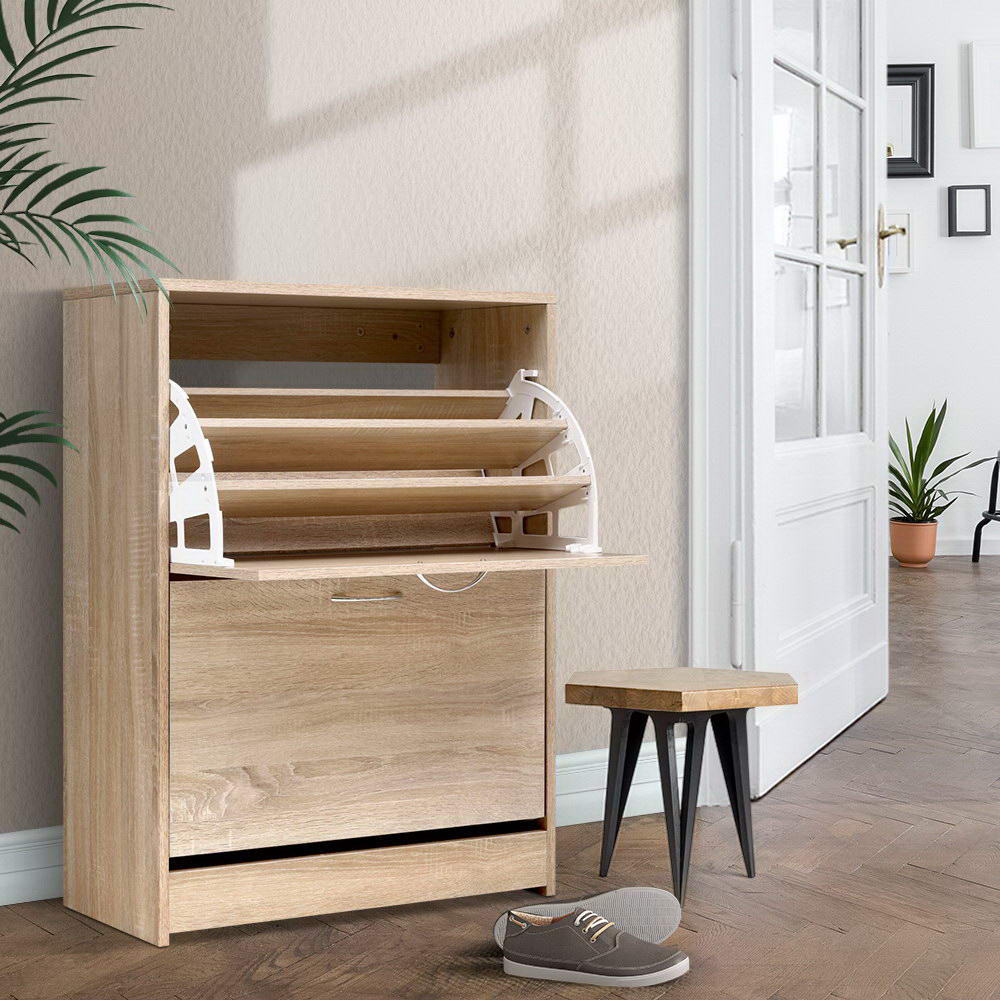 FURNI-L-SHOE-2D3R-OAK-19527-08 Artiss Shoe Rack Cabinet 24 Pairs 3-tier Wood Nina - Image 1