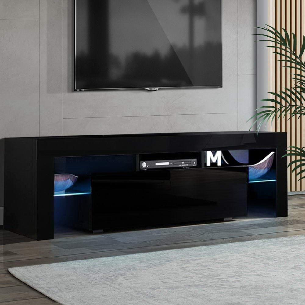 FURNI-L-TV130-BK-19501-07 Artiss Entertainment Unit TV Cabinet LED 130cm Black Elo - Image 1