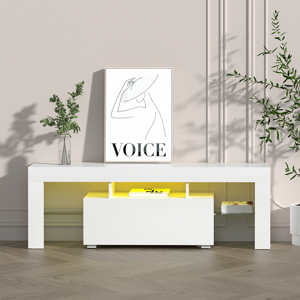 FURNI-L-TV130-WH-18159-07 Artiss Entertainment Unit TV Cabinet LED 130cm White Elo - Image 1