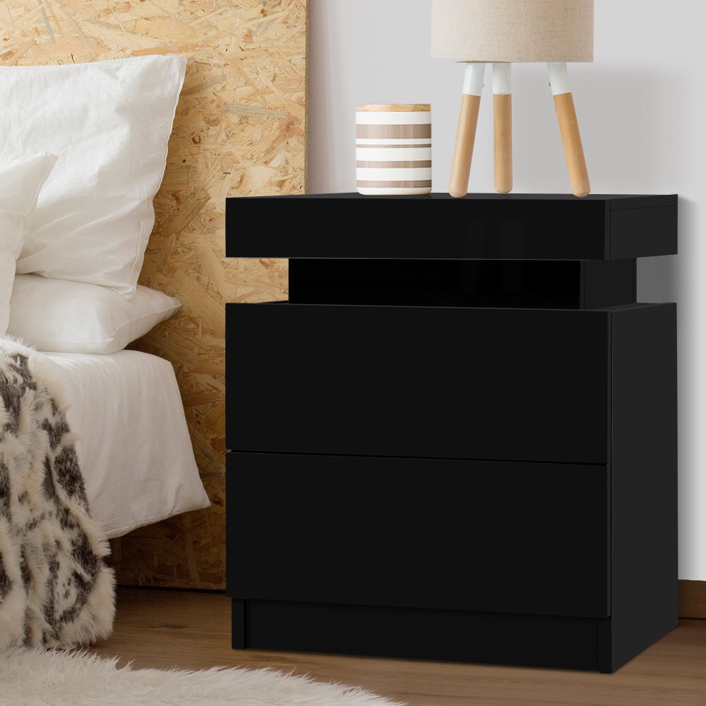 FURNI-O-BS-02-BK-202502281232-00 Artiss Bedside Table 2 Drawers Lift-up Storage - COLEY Black - Image 1
