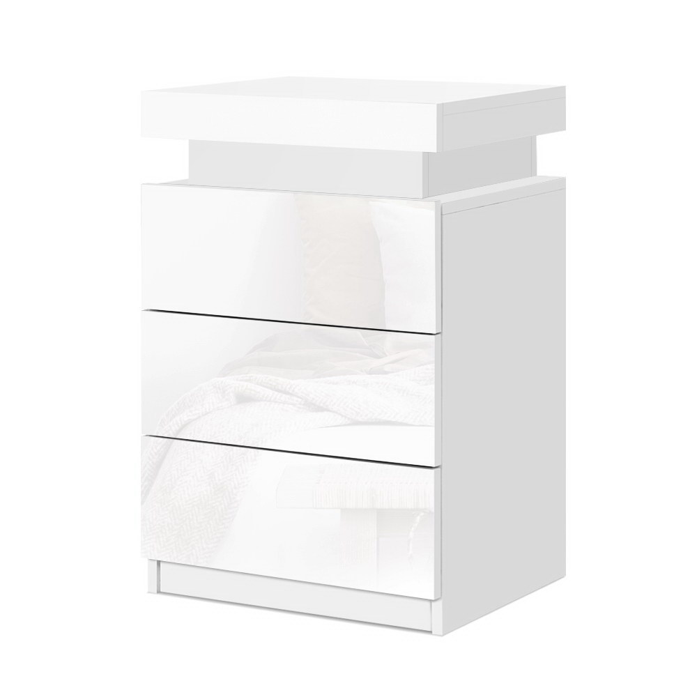 FURNI-O-LED-BS-3D-WH-202502281234-07 Artiss Bedside Table LED 3 Drawers - COLEY White - Image 1
