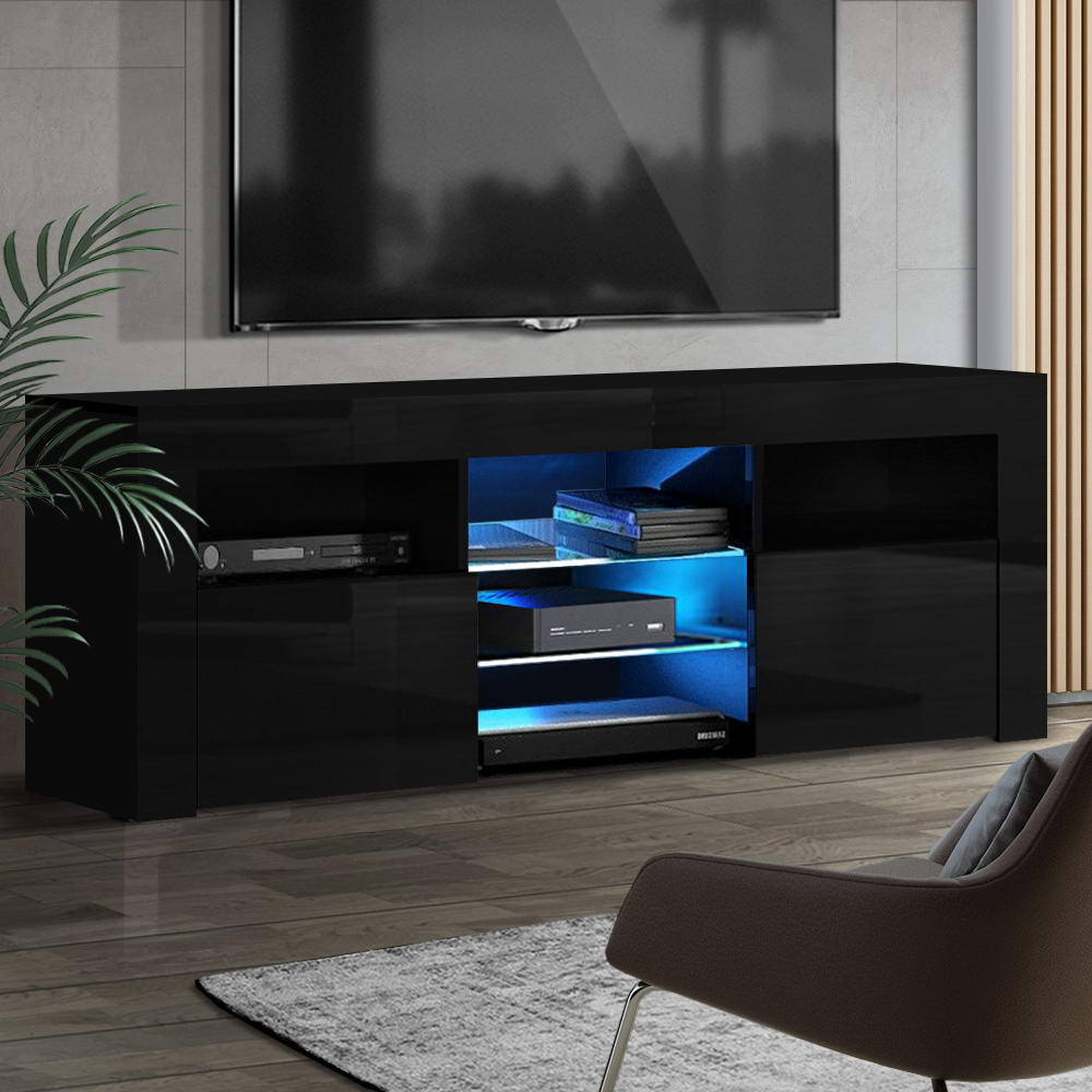 FURNI-O-LED-TV160-BK-AB-21204-08 Artiss Entertainment Unit TV Cabinet LED 160cm Black Bobi - Image 1