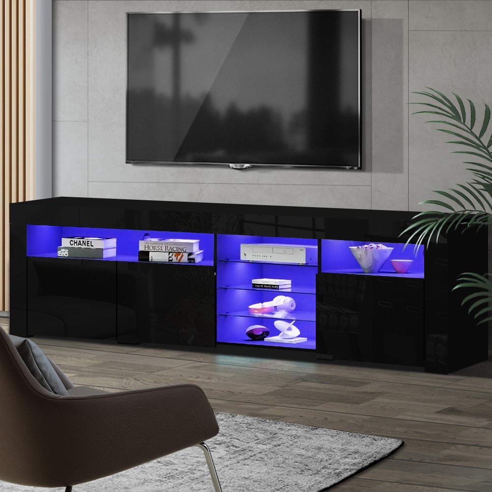FURNI-O-LED-TV180-BK-AB-21206-08 Artiss Entertainment Unit TV Cabinet LED 180cm Black Bobi - Image 1