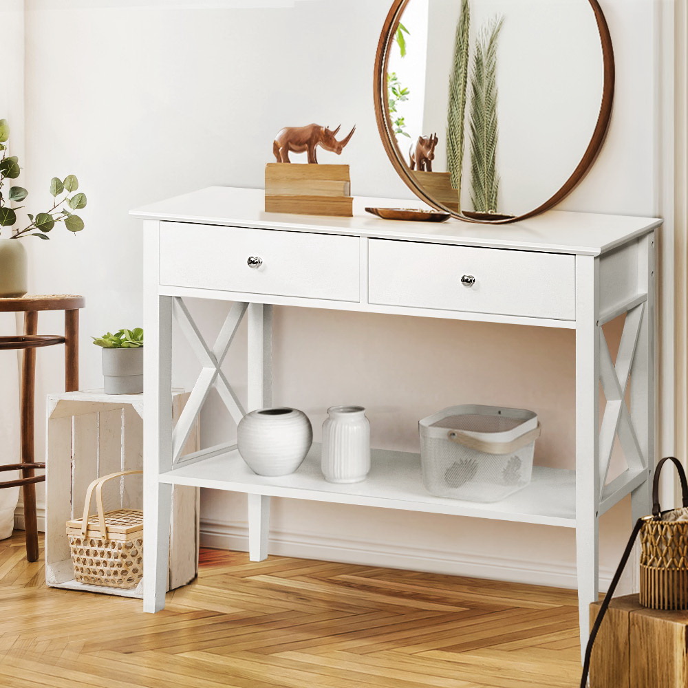 FURNI-P-HS-2D100-WH-23489-08 Artiss Console Table 2 Drawers 100CM White Chole - Image 1