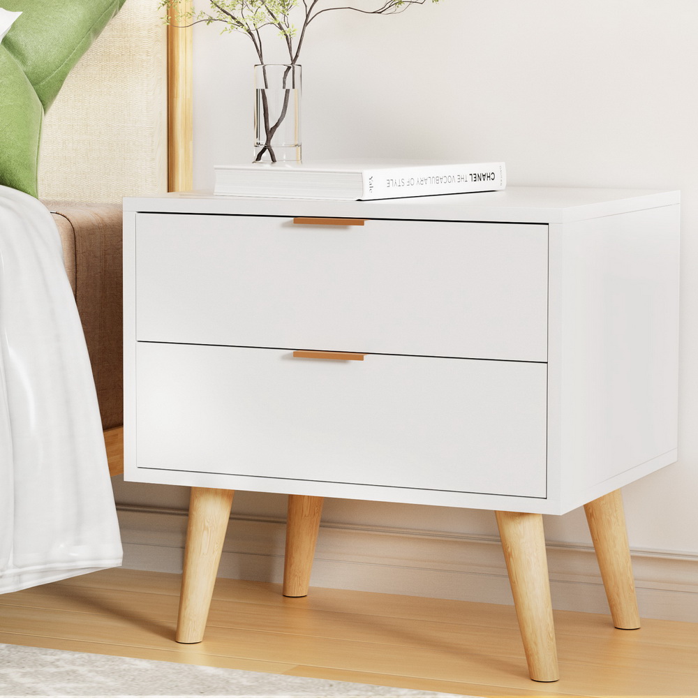 FURNI-Q-BS-03-WH-190127-06 Artiss Bedside Table 2 Drawers - White - Image 1