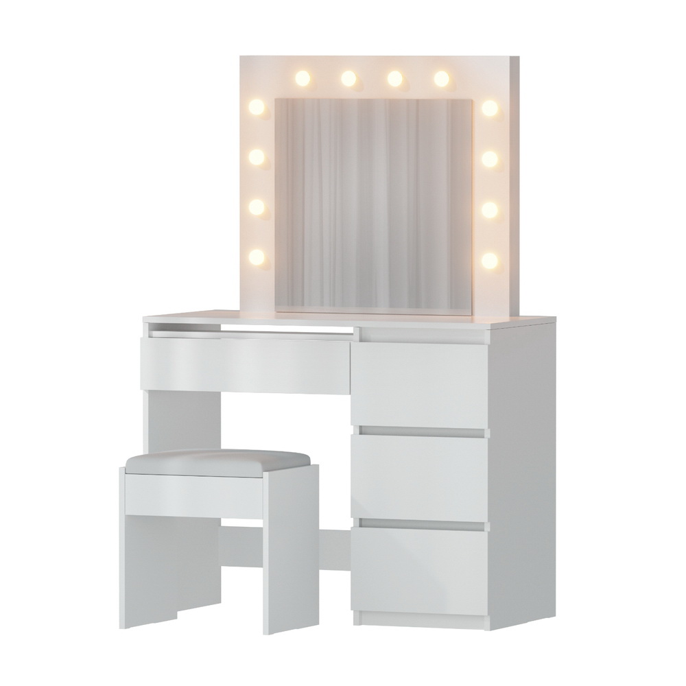 FURNI-Q-DRESS01-LED-WH-AB-202507151800-00 Artiss Dressing Table Set Stool 12 Led Bulbs White - Image 1