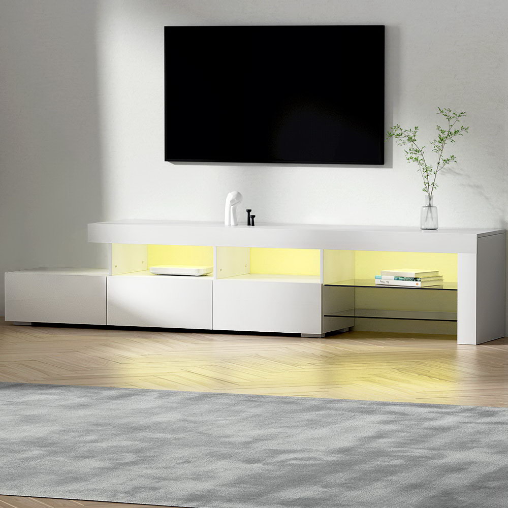 FURNI-Q-LED-TV215-WH-AB-60329-06 Artiss Entertainment Unit TV Cabinet LED 215cm White Caya - Image 1