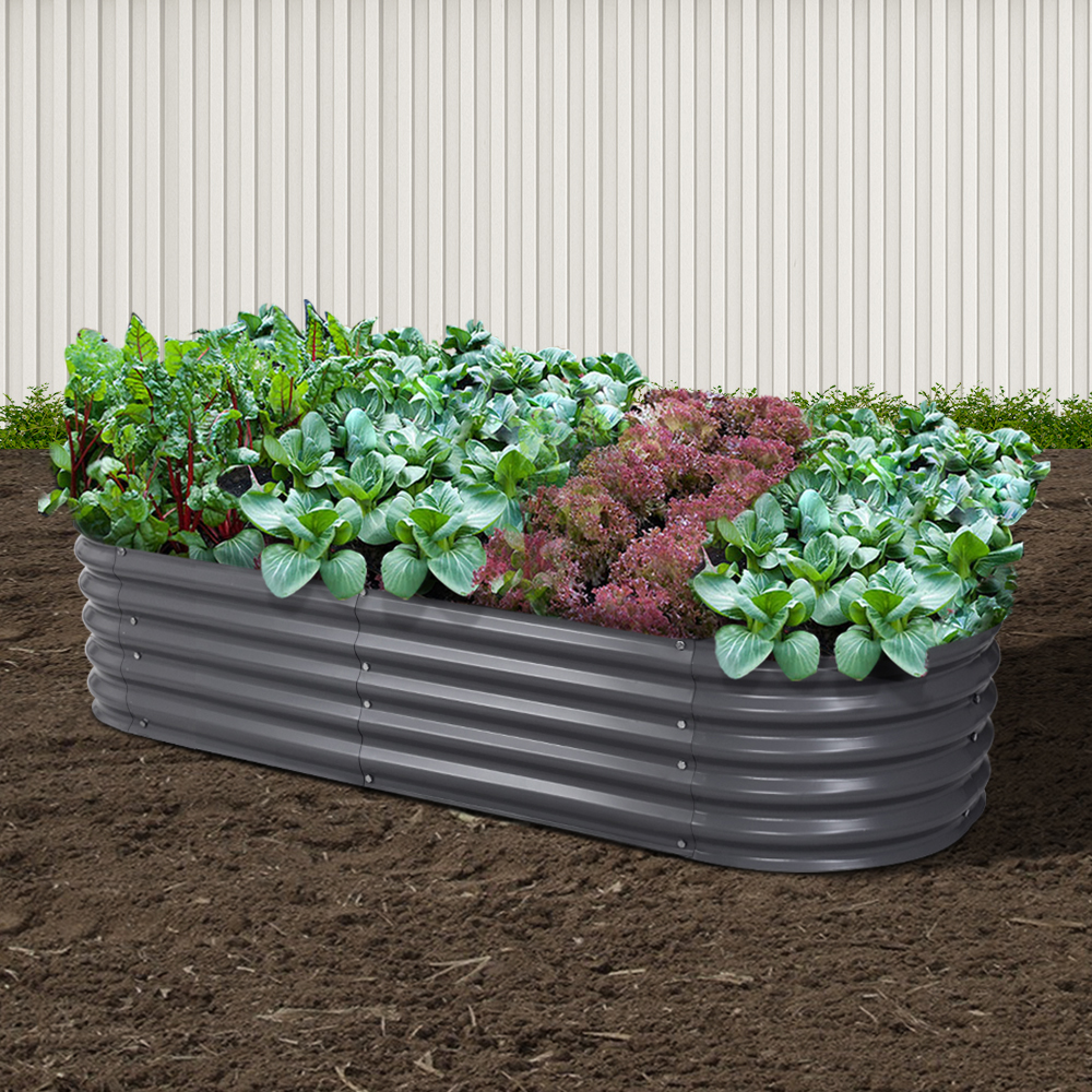 GARDEN-OVAL-1608042-19847-06 Green Fingers Garden Bed 160X80X42cm Oval Planter Box Raised Container Galvanised - Image 1
