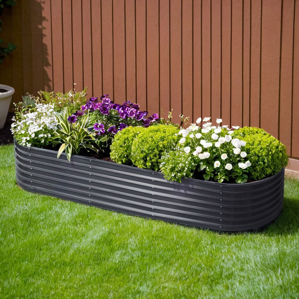 GARDEN-OVAL-2408042-19848-06 Green Fingers Garden Bed 240X80X42cm Oval Planter Box Raised Container Galvanised - Image 1
