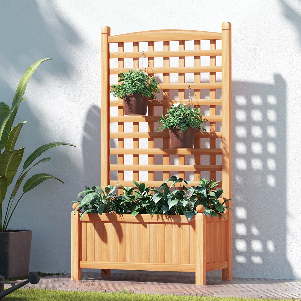 GARDEN-WOOD-PANEL-58-202502282042-00 Green Fingers Garden Bed Wooden 64x35x115cm Planter Raised Box Container Trellis - Image 1