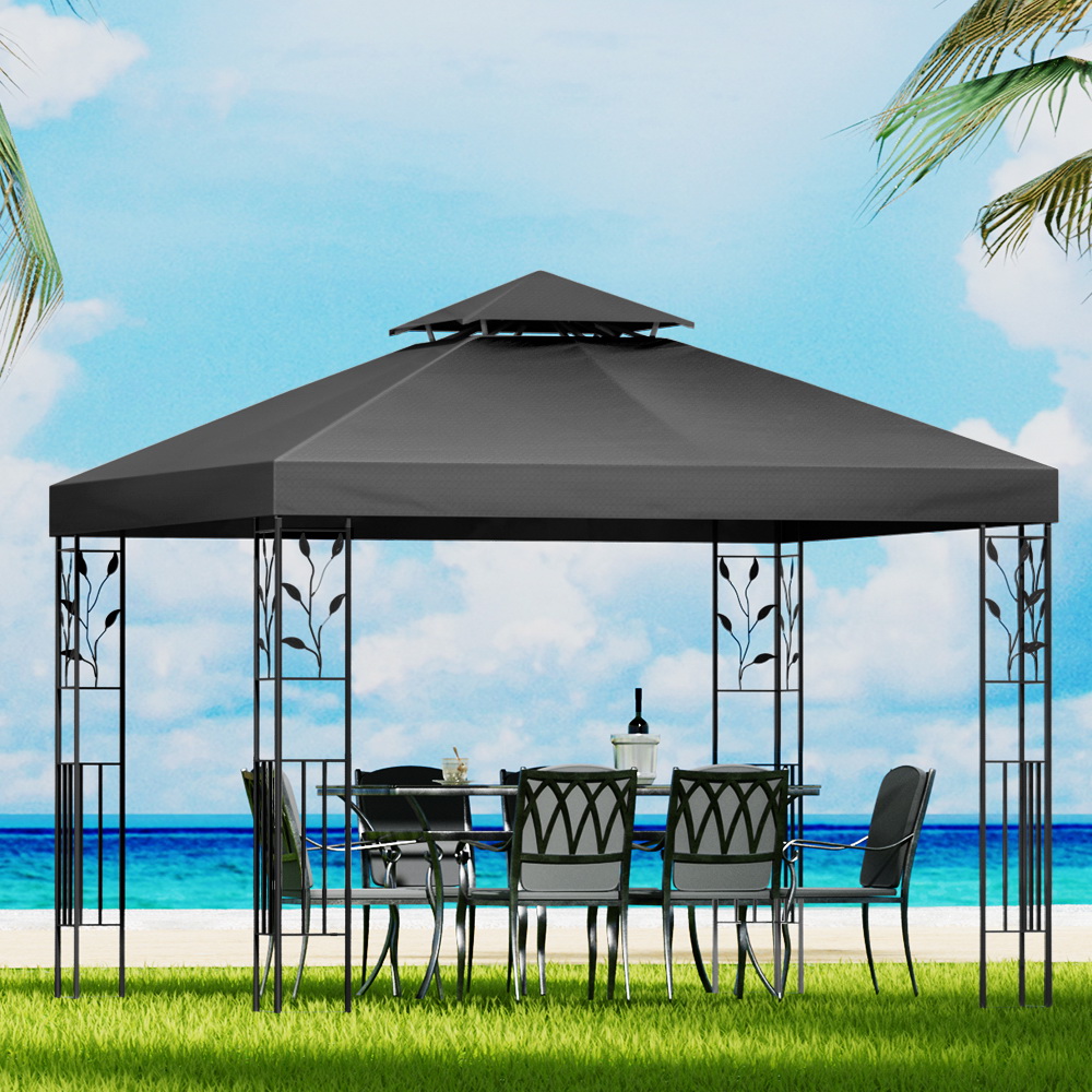 GAZEBO-IR-LE-HF-3X3-GY-AB-90976-04 Instahut Gazebo 3x3m Marquee Outdoor Wedding Party Event Tent Home Iron Art Shade Grey - Image 1
