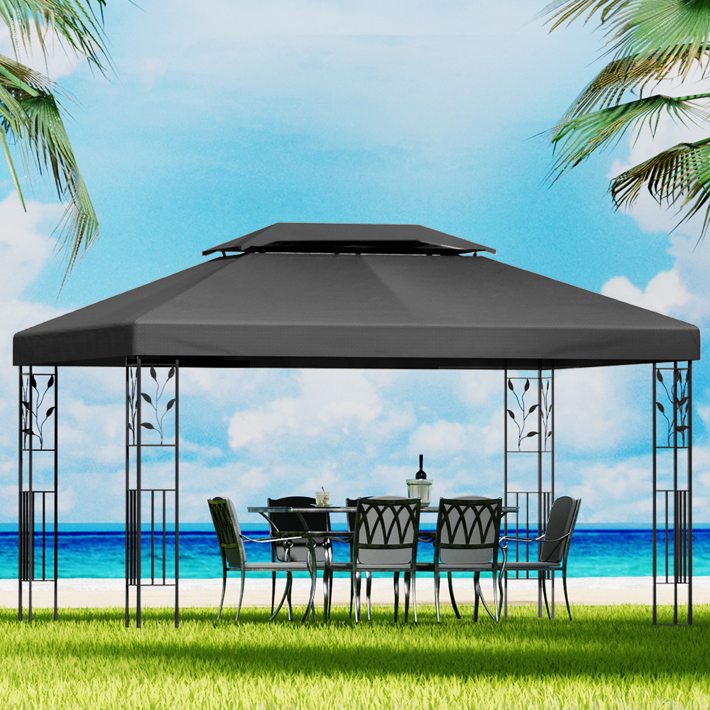 GAZEBO-IR-LE-HF-4X3-GY-AB-90977-04 Instahut Gazebo 4x3m Marquee Outdoor Wedding Party Event Tent Home Iron Art Shade Grey - Image 1