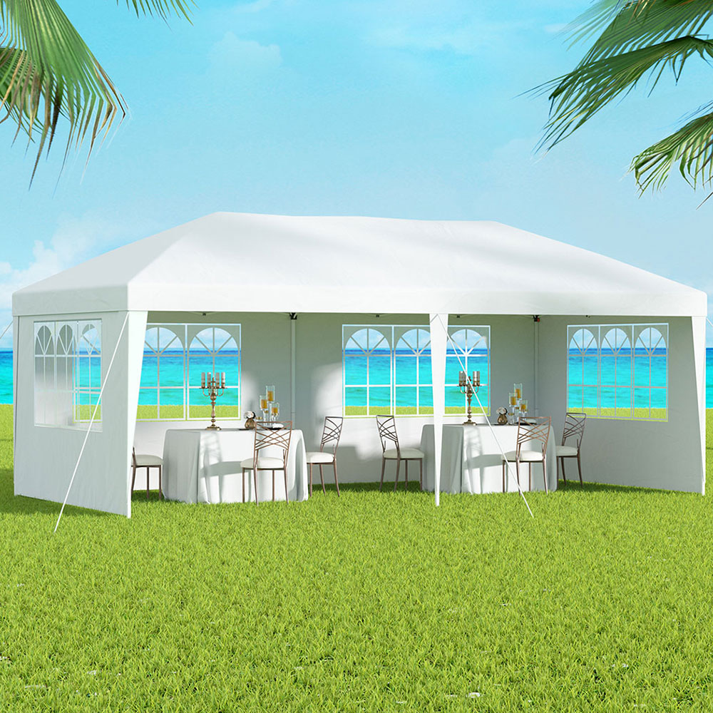 GAZEBO-WED-C-FG-3X6-POP-4W-WH-185579-06 Instahut Gazebo Pop Up Marquee 3x6m Wedding Party Outdoor Camping Tent Canopy Side Wall White - Image 1
