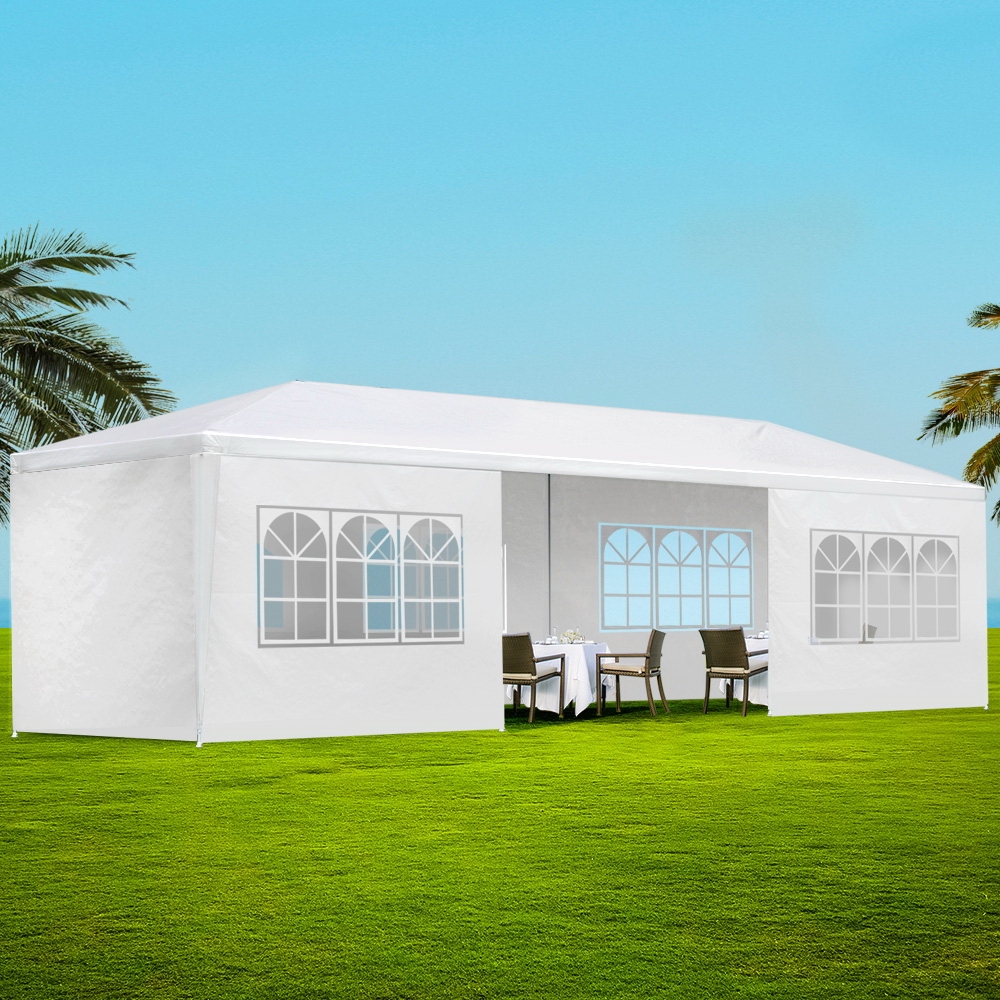 GAZEBO-WED-C-FG-3X9-8W-WH-202502281836-00 Instahut Gazebo 3x9m Marquee Wedding Party Tent Outdoor Camping Side Wall Canopy 8 Panel White - Image 1